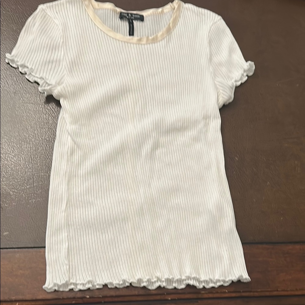 Rag & Bone Cream Ribbed Peter Pan Collar Tee